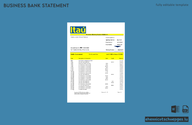 Beispielvorschau eines Kontoauszugs der Bank Itau (Word und PDF)